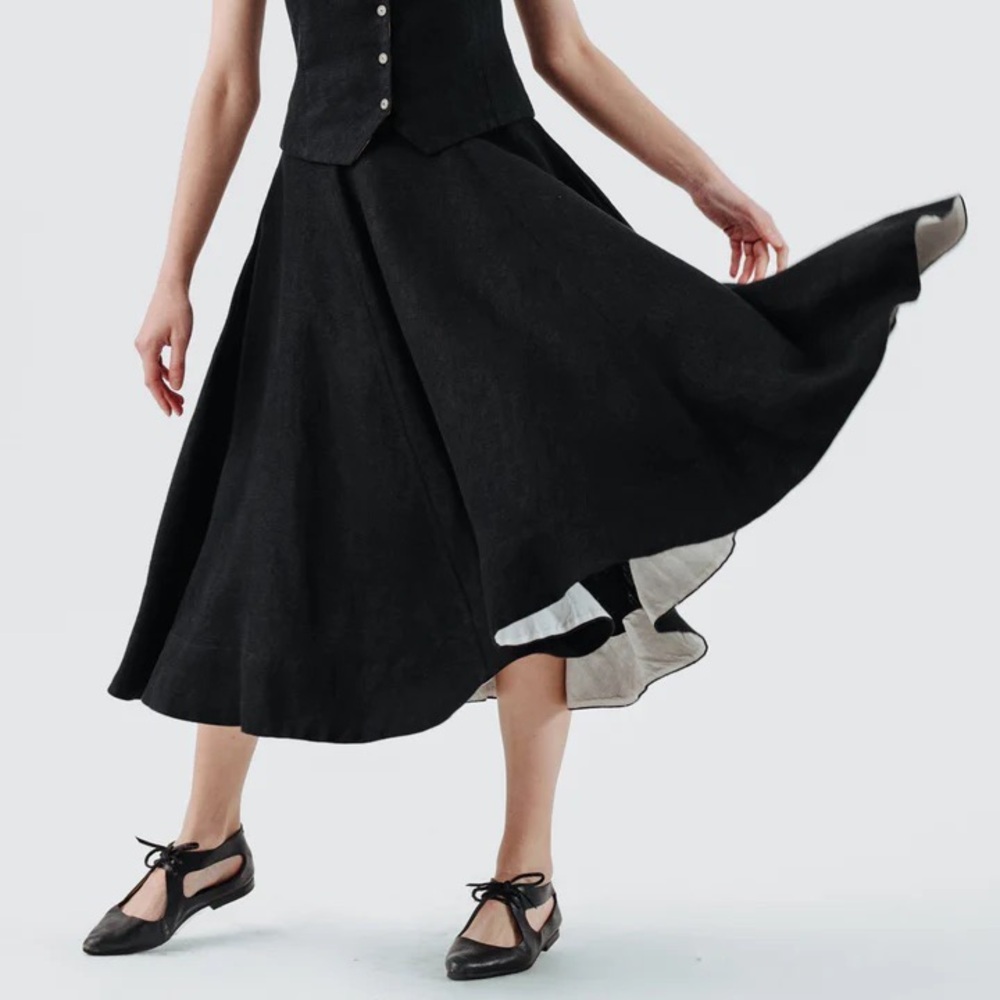 NWOT Son de Flor Classic Skirt Twill Linen Black S